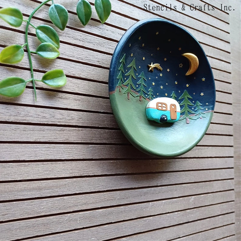 CAMPER TRINKET DISH, Handmade Dish, Camping Ring Dish, Trailer Dish, Camper Jewelry Dish, Moon Dish Tray, Moon, Camper Jewelry Dish, Craft image 2