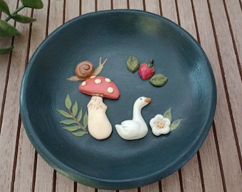 Goose Duck Trinket Dish, Cottagecore Dish, Mushroom Trinket Dish, Snail, Strawberry, Handmade Dish, Mushroom Clay Dish, Gift