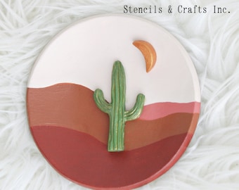 CACTUS TRINKET DISH, Boho Western Dish, Desert Landscape Handmade Dish, Retro Ring Dish, Jewelry Dish, Moon Dish Tray, Boho Jewelry Dish