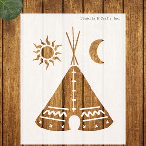 5" TEEPEE TENT STENCIL, Western Stencil, Sun Moon Stencil, Native Stencil, Painting Stencil, Scrapbook, Art, Reusable Stencil, Tent Template