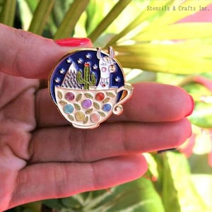 1.25&quot; LLAMA ENAMEL PIN, Teacup Galaxy Pin, Alpaca Enamel Pin, Brooch, Llama Gift Pin, Gift for Him, Gift for Her, Llama Pin