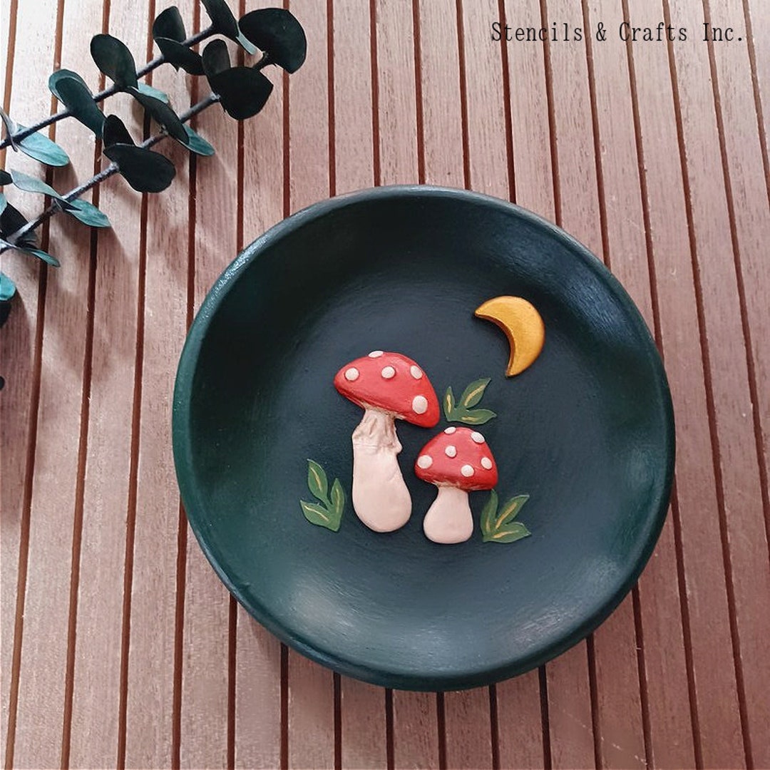 年末のプロモーション TRINKET MUSHROOM DISH, Dish Handmade Evergreen, Dark 工芸品