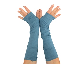 Arm Warmers in Country Blue - Slouch Style - Cotton Fingerless Gloves - Sleeves