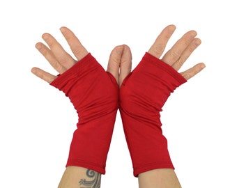 Arm Warmers in Candy Apple Red - Bamboo - Shortie Fingerless Gloves