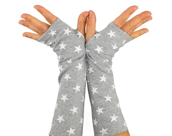 Arm Warmers in Grey with White Stars - French Terry