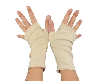 Kids Arm Warmers in Almond Vanilla - Off White - Cotton Fingerless Gloves