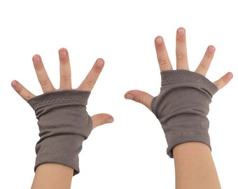 Kids Arm Warmers in Reverie Pewter - Taupe Grey Brown - Organic Cotton Fingerless Gloves