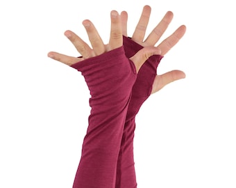 Arm Warmers in Fresh Raspberry Pink - Bamboo Cotton Fingerless Gloves