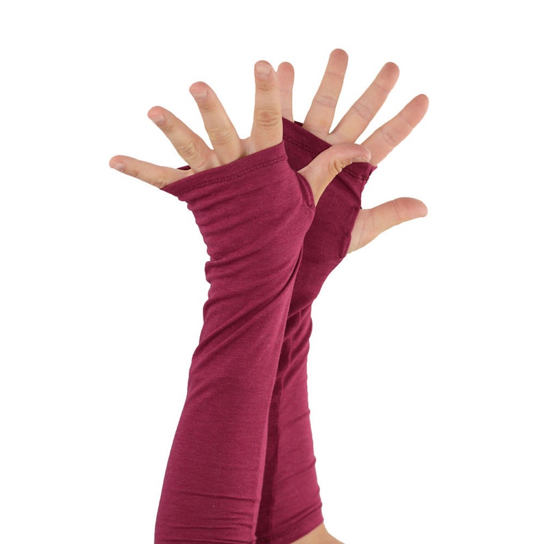 Arm Warmers in Fresh Raspberry Pink Bamboo Cotton Fingerless Gloves image 1