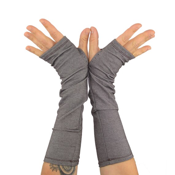 Arm Warmers in Brown Faux Denim Sleeves Fingerless Gloves | Etsy
