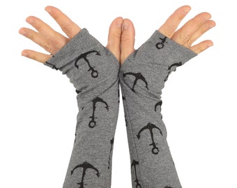 Arm Warmers in Grey with Black Anchors - French Terry