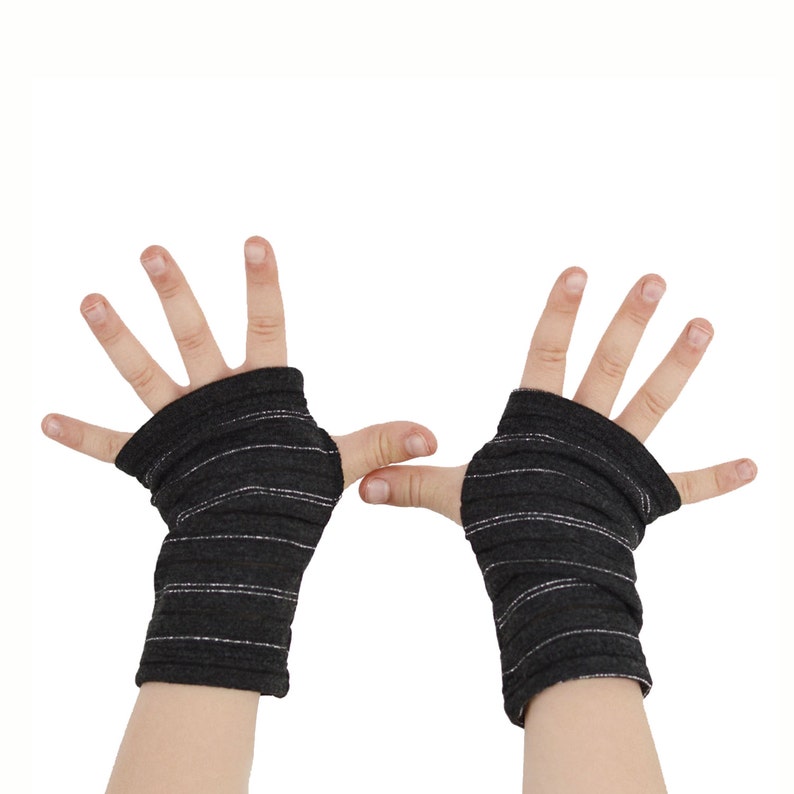 Guantes Sin Dedos Mitones De Punto Negro Calentadores De Manos Góticos