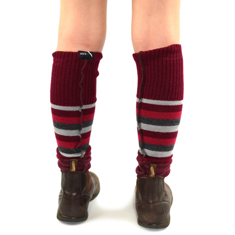 Leg Warmers for Kids in Burgundy and Grey Stripes Extra Long Etsy