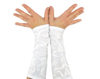 Arm Warmers - Show Me Your Bones - Long Cuffs - White Skeletons