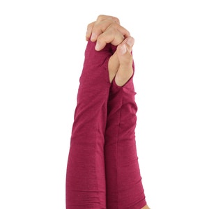 Arm Warmers in Fresh Raspberry Pink Bamboo Cotton Fingerless Gloves image 3