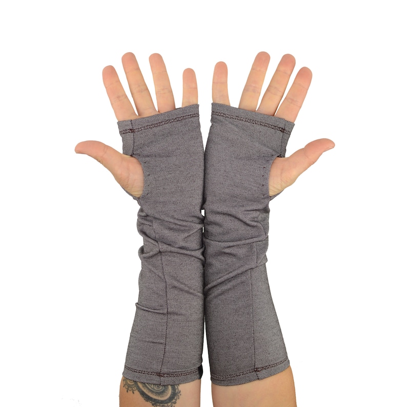 Arm Warmers in Brown Faux Denim Sleeves Fingerless Gloves Etsy