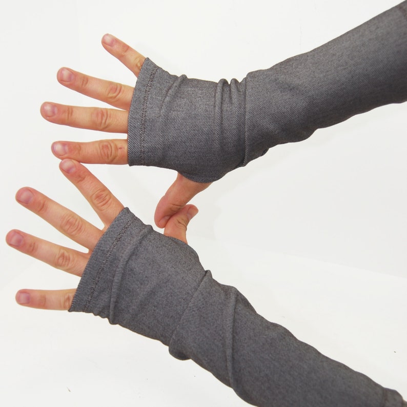 Arm Warmers in Brown Faux Denim Sleeves Fingerless Gloves - Etsy