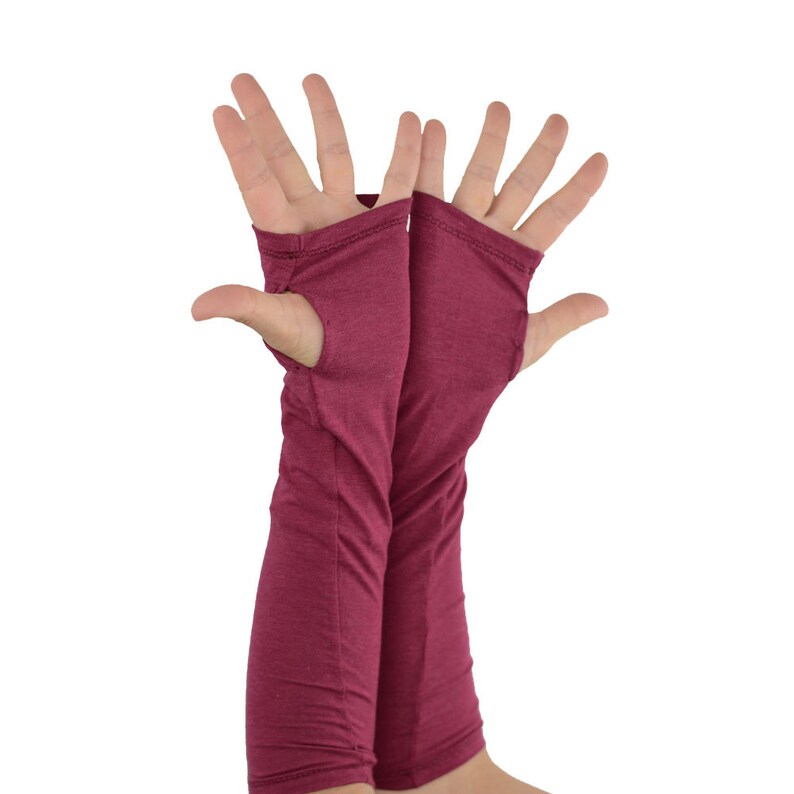 Arm Warmers in Fresh Raspberry Pink Bamboo Cotton Fingerless Gloves image 2