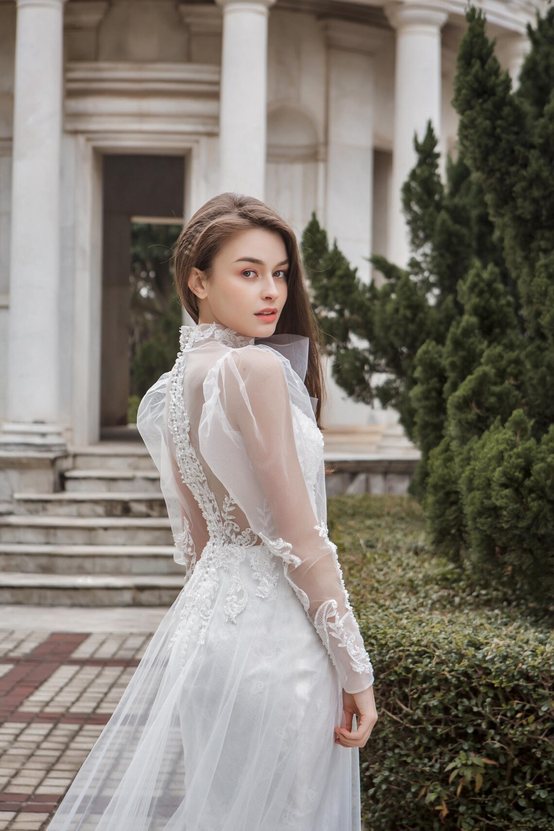 High Neck Lace Mermaid Wedding Dress Etsy