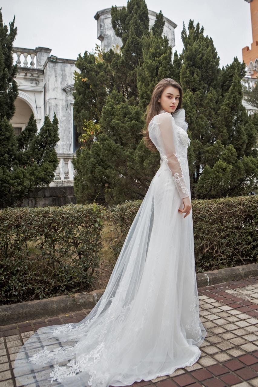 High Neck Lace Mermaid Wedding Dress Etsy