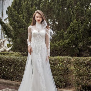 High Neck Lace Mermaid Wedding Dress