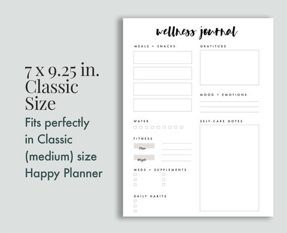 Wellness Journal Self Care Printable Planner Insert For Classic Size Medium Happy Planner 7 X 9 25 In Wellness Journal Self Care Printable Planner Insert For Classic Size Medium Happy Planner 7 X 9 25 In