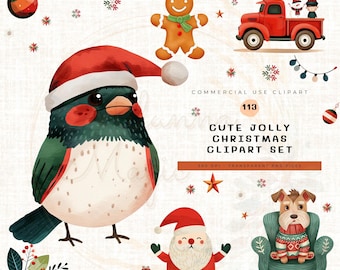 113 Cute Christmas Characters Clipart | Christmas Clipart PNG Bundle | Watercolor Cute Xmas Characters | Graphics Holiday Clip Art