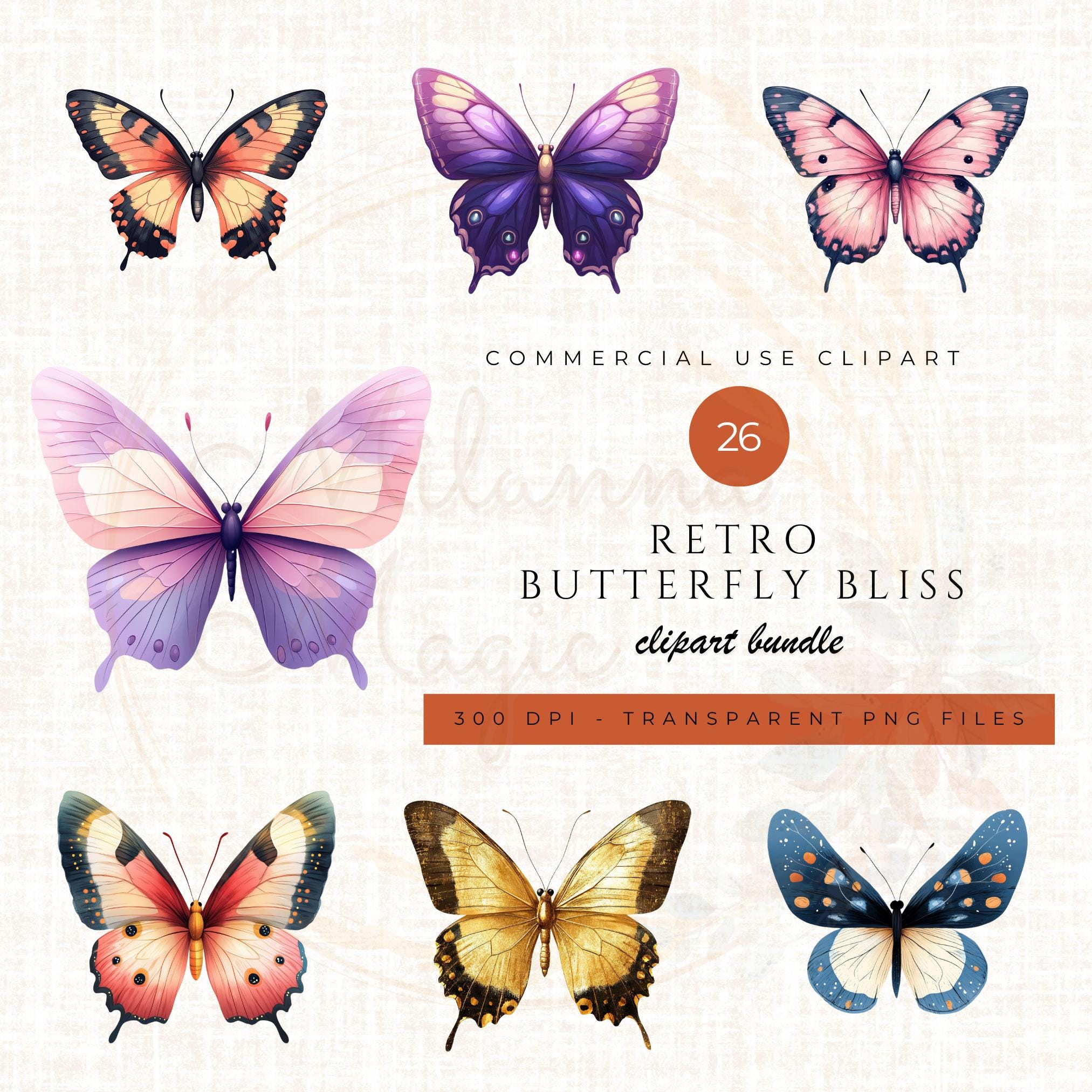 Retro Aesthetic Butterfly Clipart Bundle | Vintage Butterfly Overlays ...
