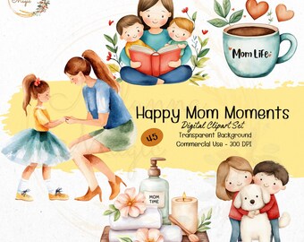 Watercolor Mom Life Clipart | Mother’s Day PNG | Motherhood Clipart Set | Mother Kids Moments | Mama Mode Arts | Self-Care Mom Graphics