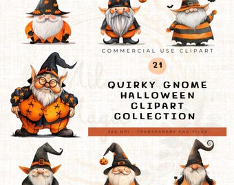 Watercolor Halloween Gnome Clipart Bundle | Cute Gnomes in Costumes | Whimsical Fall Gnome PNG, Pumpkin Gnome, Witch Gnome, Instant Download