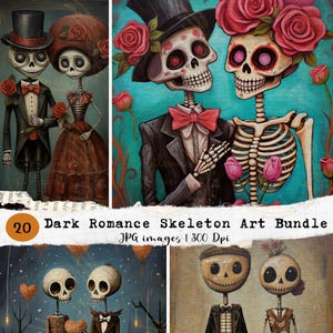 Vintage Romantisches Skelett Paar | Gothic Junk Journal | Gruseliges Digitales Papier | Gothic Romanze Valentinstag | Halloween Dekor