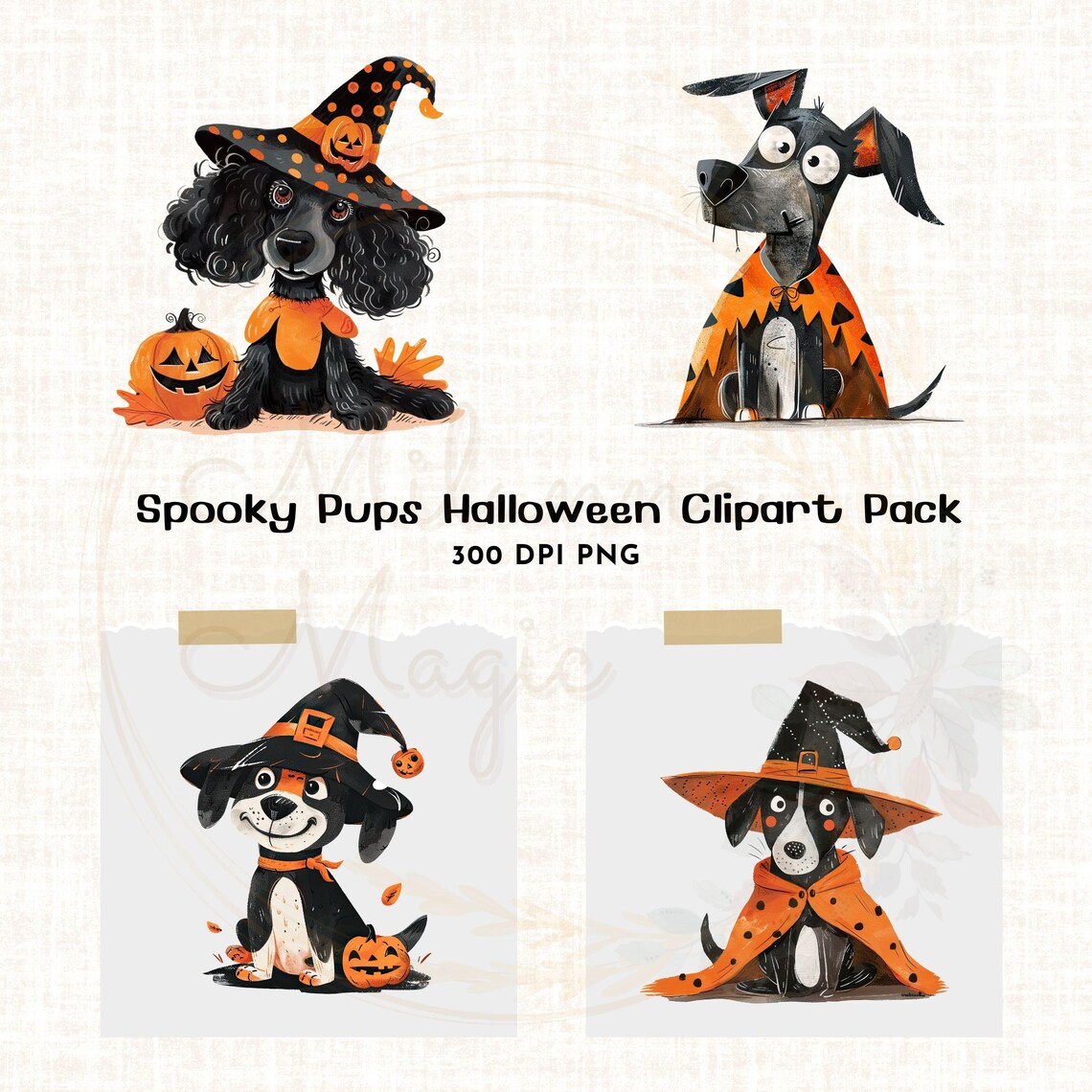 Halloween Dog Clipart Set | 20 Whimsical Dogs in Costumes PNG | Cute ...