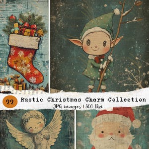 22 Textured Christmas Clipart JPGs | Rustic Holiday Art for Scrapbooking, Journals, Cards, DIY Crafts