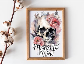 Póster de Memento Mori, arte de Memento Mori, arte mural católico, decoración católica de Halloween, decoración del Día de los Difuntos, calavera católica, póster católico