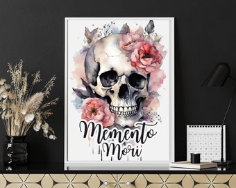 Póster de Memento Mori, arte de Memento Mori, arte mural católico, decoración católica de Halloween, decoración del Día de los Difuntos, calavera católica, póster católico