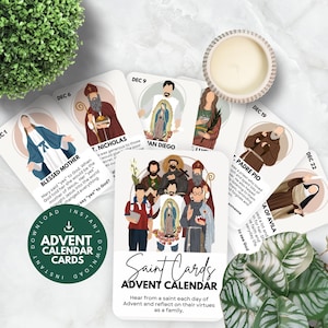 Advent Calendar Printable Cards, Advent Prayer Cards, Advent Activity For Kids, Kids Advent Cards, Advent Printable Catholic Saint Cards,