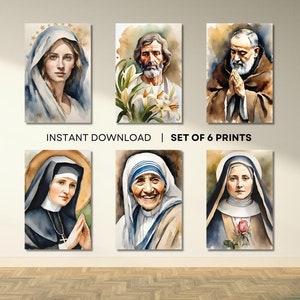 Catholic Saint Poster Bundle, Catholic Saints Wall Art, Catholic Poster Catholic Decor Catholic Saint Art Catholic Watercolor Saint Decor