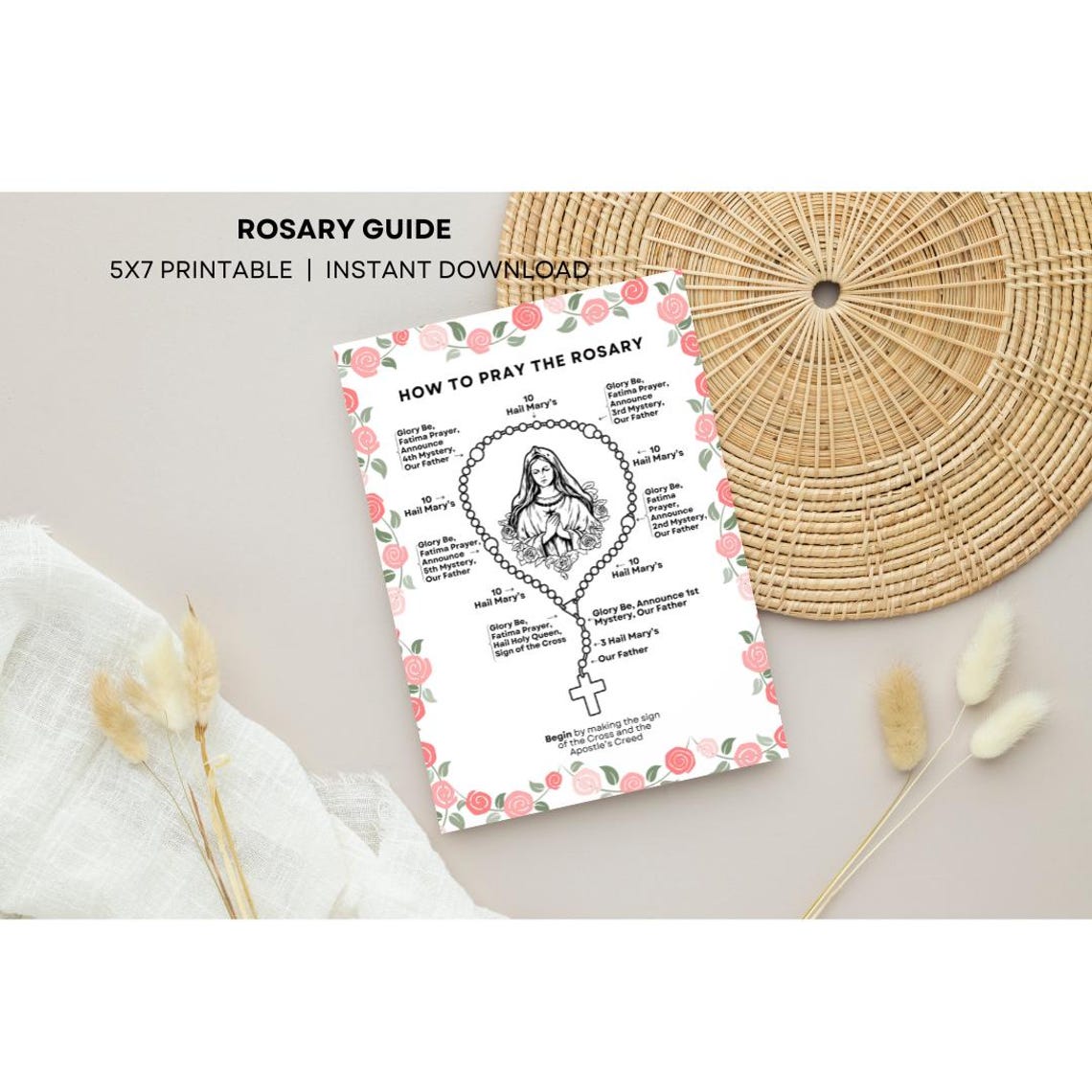Kids Rosary Guide, Printable Rosary Card, Catholic Prayer Card ...