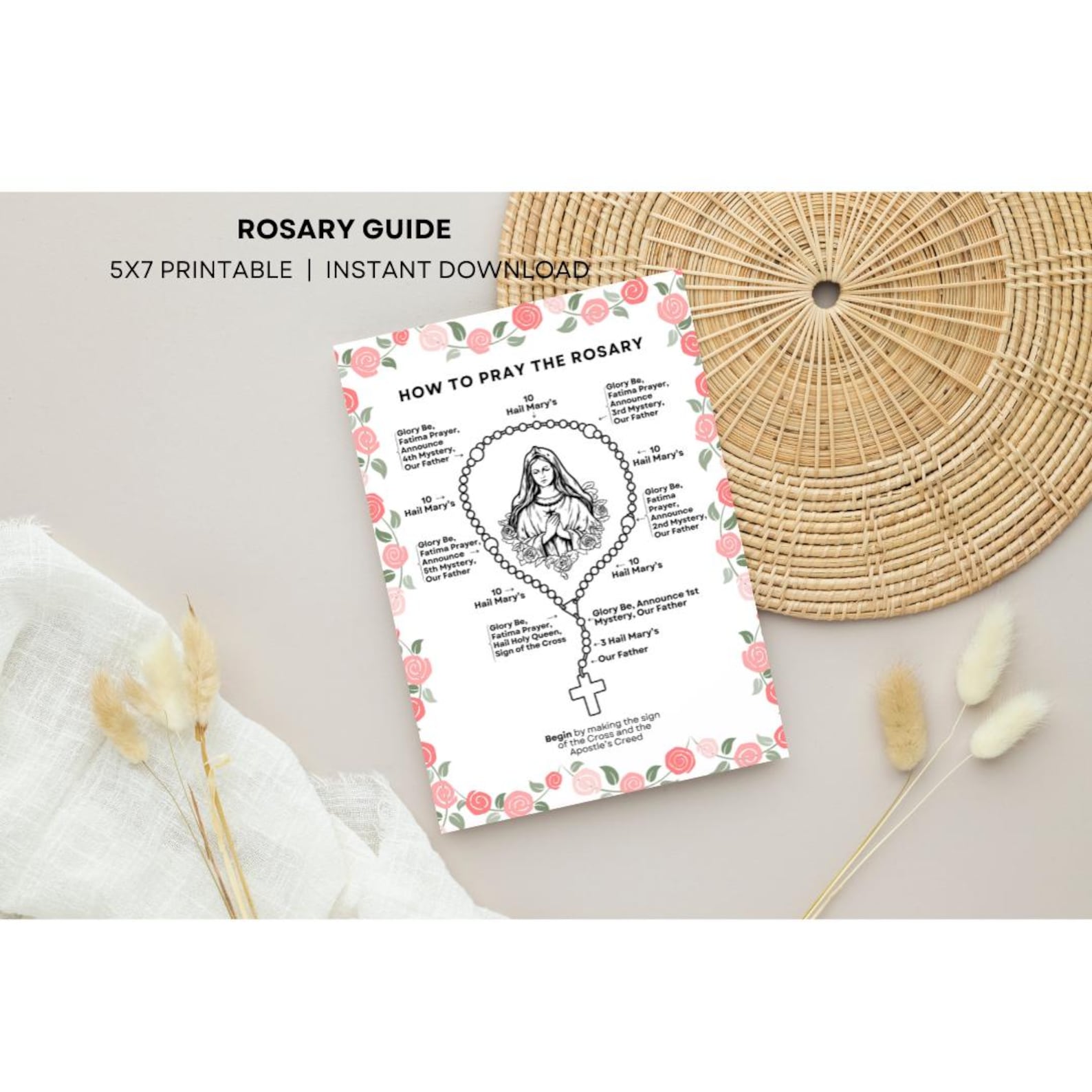 Kids Rosary Guide, Printable Rosary Card, Catholic Prayer Card ...
