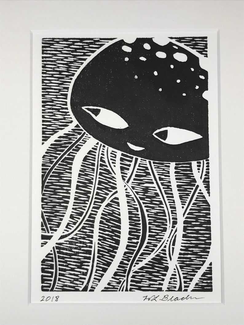 Sassy Jellyfish Lino Print Black 4x6 inch Etsy