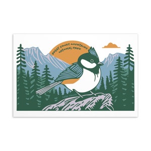 Cartão postal de pássaro: Tufted Titmouse no Parque Nacional das Grandes Montanhas Fumegantes