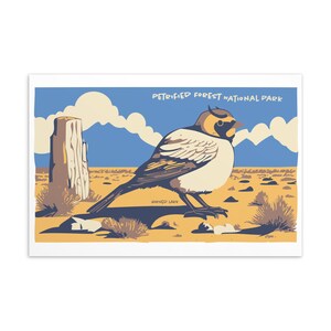 Carte postale d'oiseau : alouette hausse-col dans le parc national de la forêt pétrifiée