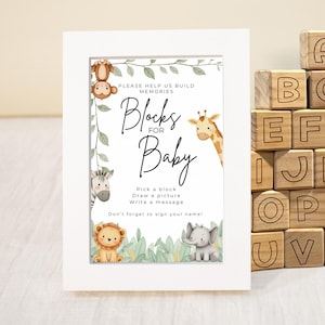 Decorar un cartel de Baby Shower con bloques, Actividad con bloques para Baby Shower, Idea de Baby Shower con tema de safari, Descarga instantánea, Formato PDF