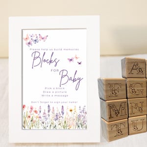 Dekorieren Sie ein Block-Babyparty-Schild, Babyparty-Blöcke Aktivität, Mädchen-Babyparty-Idee, Schmetterling-Babyparty, Sofort-Download, PDF-Format