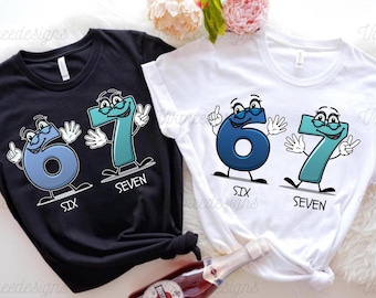 Funny 6 7 Meme Cartoon Shirt, 67 Family matching Tees, Six Seven Meme Cartoon Tee for Adult Teens Kids Youth Toddler and Baby Sizes Joke Tee