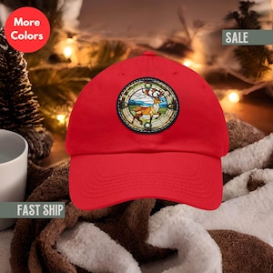 Dad Hat, Christmas Hat Gift, Gift for Dad, Christmas Leather Patch Hat, Christmas Caps, Xmas Gift for men  Reindeer hat gift for Grandpa