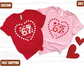 Personalized 6 7 Shirt, 6 7 Couples Tshirt, Cat Lover Gift, Funny Matching Shirt, 67 Trend Shirt, Cat lover Six Seven Meme Teen Kid Baby Tee