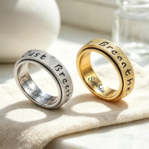 Personalised Anxiety Ring,Just Breathe Ring,Custom Fidget Spinner Ring,Everyday Ring,Stress Relief ,Minimalist Ring,Inspirational Rings