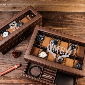 Gepersonaliseerde horlogeopslag | Cadeau voor heren aanpassen| Op maat gemaakte gegraveerde horlogedoos voor heren | Horlogekast | Cadeau voor man, vriend, vader, opa