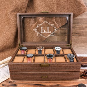 Personalized Watch Box: Two-Layer Engraved Wood Watch Storage